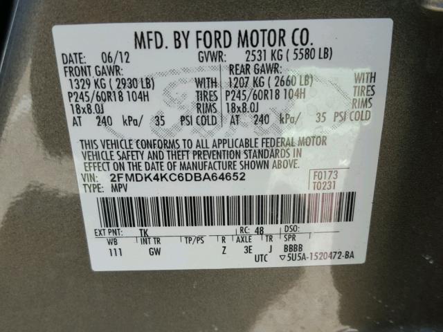 2FMDK4KC6DBA64652 - 2013 FORD EDGE LIMIT BROWN photo 10