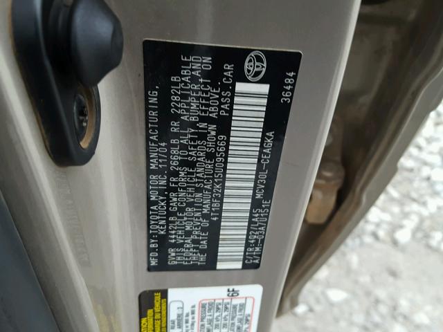 4T1BF32K15U095669 - 2005 TOYOTA CAMRY LE TAN photo 10