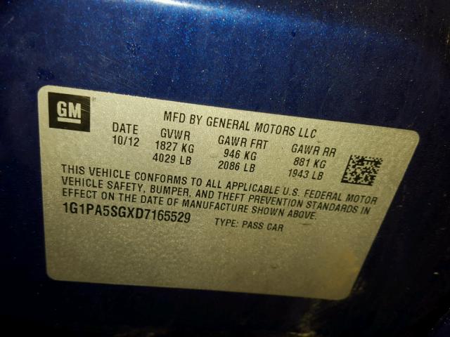 1G1PA5SGXD7165529 - 2013 CHEVROLET CRUZE LS BLUE photo 10