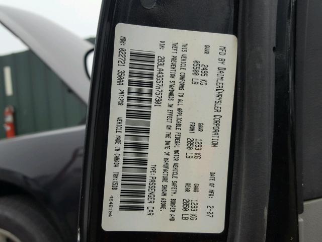 2B3LA43G57H757901 - 2007 DODGE CHARGER SE BLACK photo 10