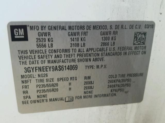 3GYFNEEY9AS614069 - 2010 CADILLAC SRX PERFOR 白色 照片 10