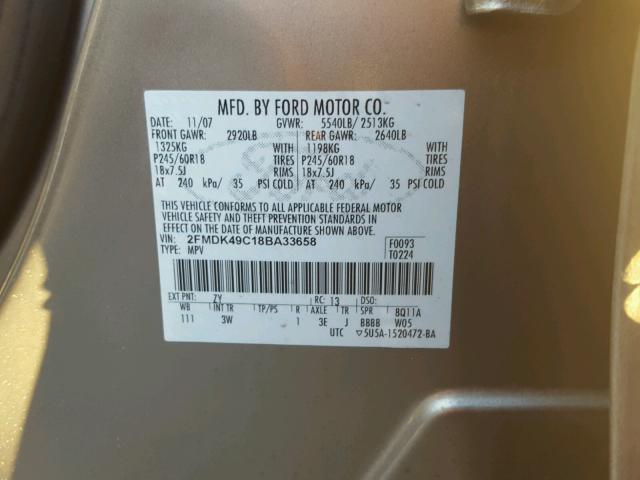 2FMDK49C18BA33658 - 2008 FORD EDGE LIMIT GRAY photo 10