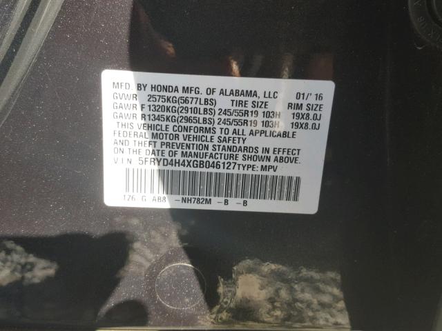 5FRYD4H4XGB046127 - 2016 ACURA MDX TECHNO GRAY photo 10