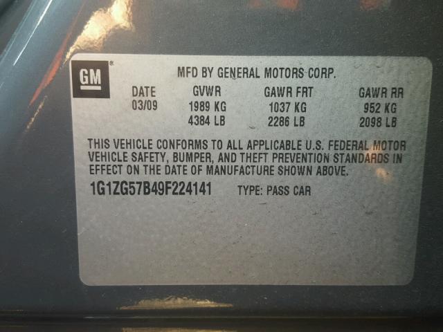 1G1ZG57B49F224141 - 2009 CHEVROLET MALIBU LS GRAY photo 10