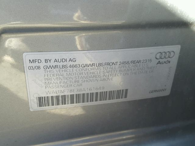 WAUAF78E38A161649 - 2008 AUDI A4 2.0T GRAY photo 10