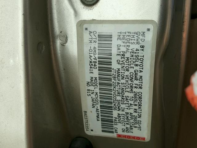 JT2BF22K2V0052456 - 1997 TOYOTA CAMRY LE ოქროსფერი ფოტო 10