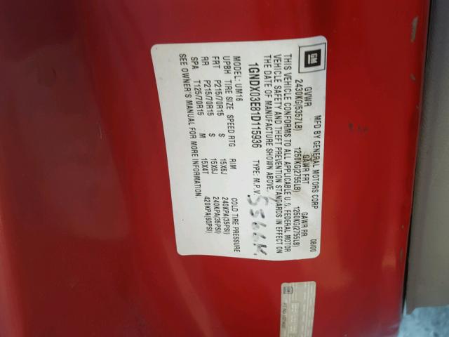 1GNDX03E81D115936 - 2001 CHEVROLET VENTURE RED photo 10