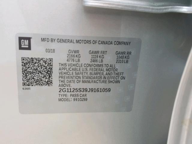 2G1125S39J9161059 - 2018 CHEVROLET IMPALA PRE წითელი ფოტო 10