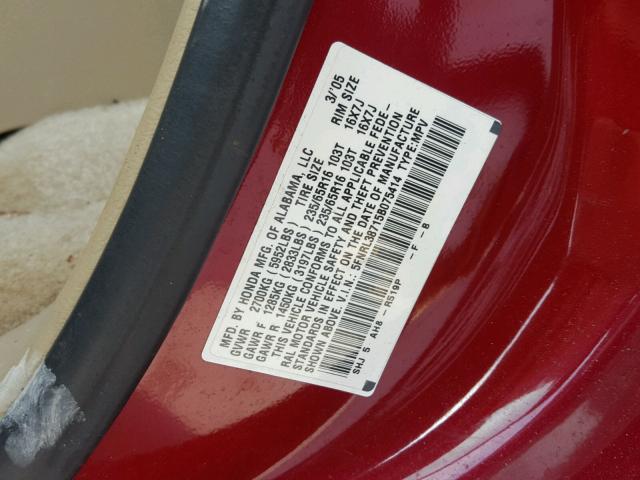 5FNRL38715B075414 - 2005 HONDA ODYSSEY EX RED photo 10