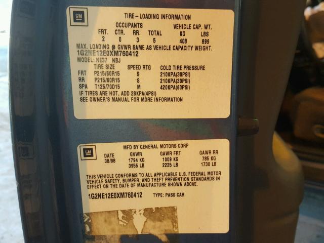 1G2NE12E0XM760412 - 1999 PONTIAC GRAND AM S ლურჯი ფოტო 10