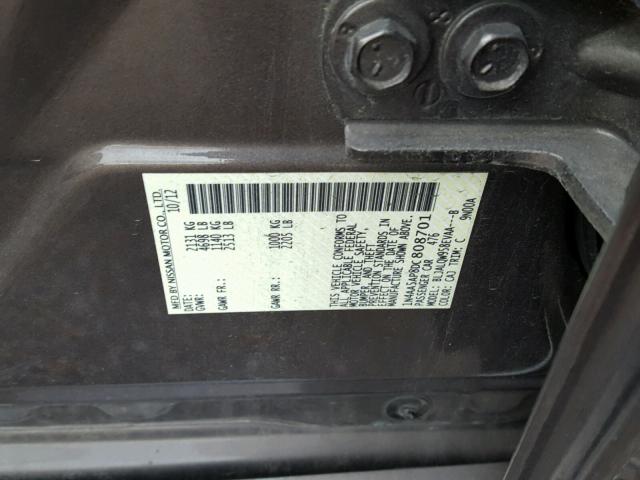 1N4AA5AP8DC808701 - 2013 NISSAN MAXIMA S GRAY photo 10