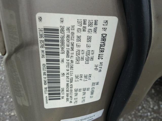 2A8GF78X88R634478 - 2008 CHRYSLER PACIFICA L ოქროსფერი ფოტო 10