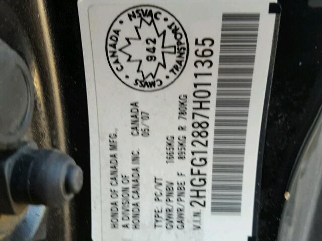 2HGFG12887H011365 - 2007 HONDA CIVIC EX BLACK photo 10