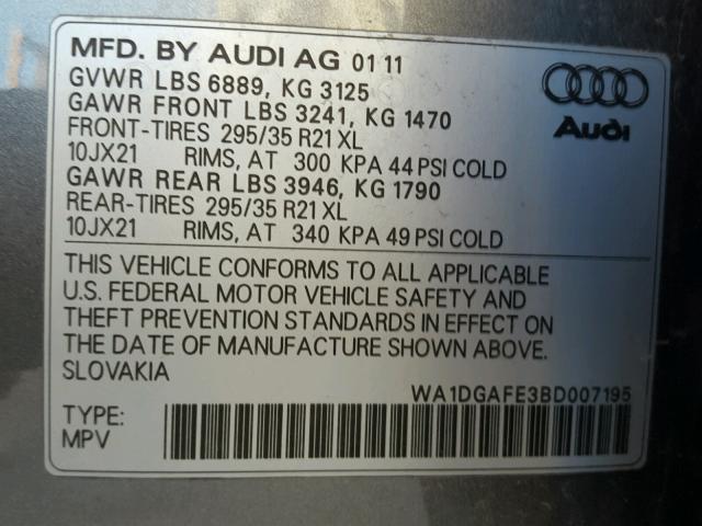 WA1DGAFE3BD007195 - 2011 AUDI Q7 PRESTIG GRAY photo 10