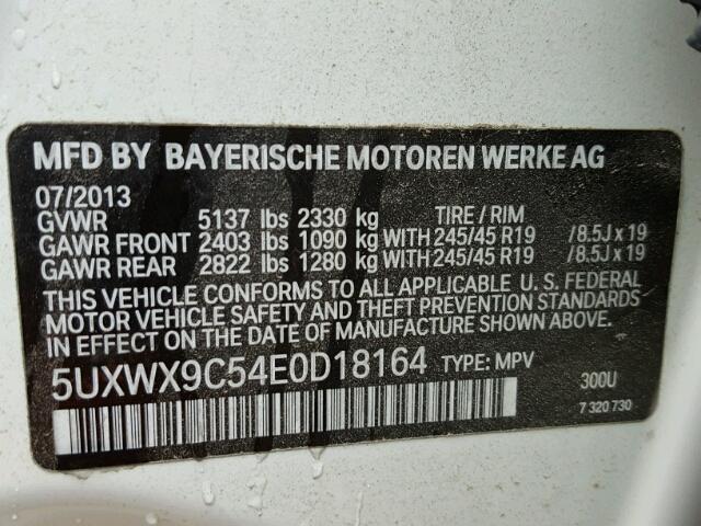 5UXWX9C54E0D18164 - 2014 BMW X3 XDRIVE2 WHITE photo 10