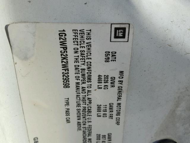 1G2WP52K2WF329598 - 1998 PONTIAC GRAND PRIX WHITE photo 10