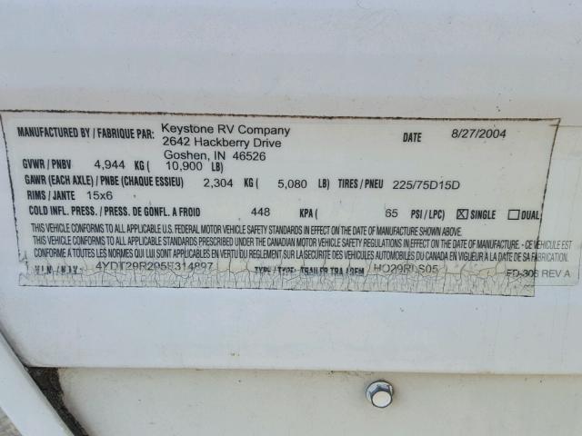 4YDT29R295E314897 - 2005 KEYSTONE HORNET WHITE photo 10