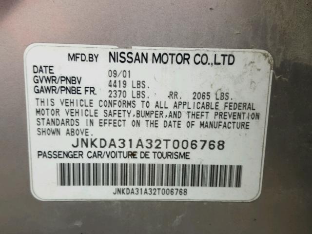 JNKDA31A32T006768 - 2002 INFINITI I35 SILVER photo 10