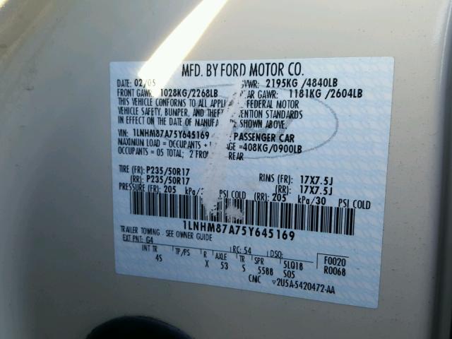 1LNHM87A75Y645169 - 2005 LINCOLN LS WHITE photo 10