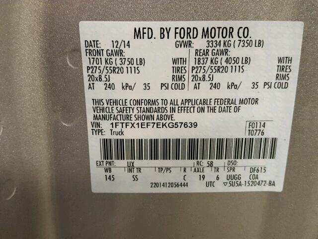 1FTFX1EF7EKG57639 - 2014 FORD F150 SUPER SILVER photo 10