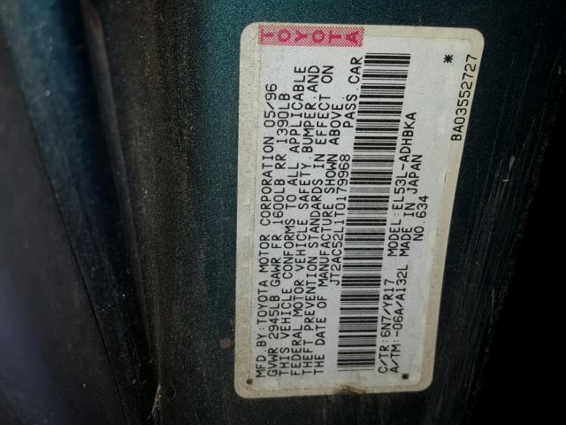 JT2AC52L1T0179968 - 1996 TOYOTA TERCEL STD BLUE photo 10