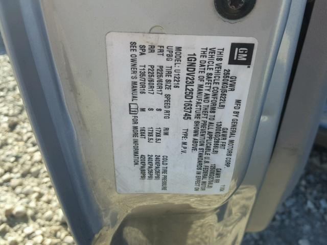 1GNDV23L25D163745 - 2005 CHEVROLET UPLANDER L 银色 照片 10