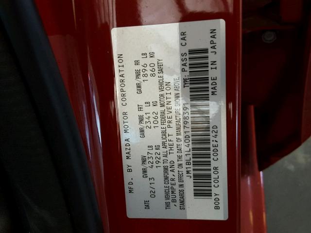 JM1BL1L40D1798391 - 2013 MAZDA SPEED 3 RED photo 10