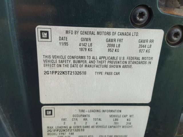 2G1FP22K5T2132618 - 1996 CHEVROLET CAMARO BAS მწვანე ფოტო 10