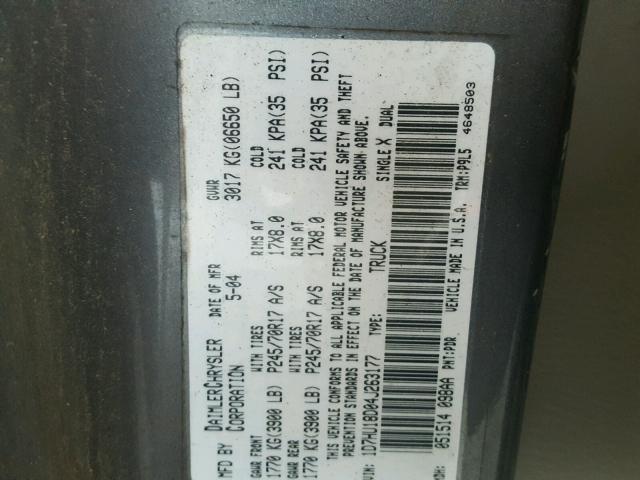 1D7HU18D04J263177 - 2004 DODGE RAM 1500 S GRAY photo 10