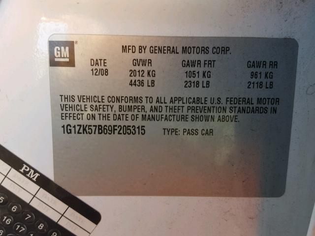 1G1ZK57B69F205315 - 2009 CHEVROLET MALIBU LTZ 白色 照片 10