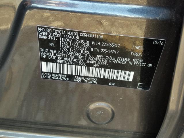 JTMBFREV3HJ119280 - 2017 TOYOTA RAV4 LE Boz foto 10