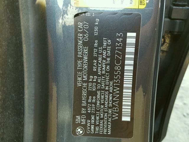 WBANW13558CZ71343 - 2008 BMW 535 I CHARCOAL photo 10