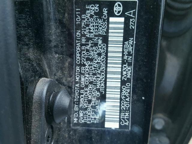 JTDKN3DU3B5339320 - 2011 TOYOTA PRIUS BLACK photo 10