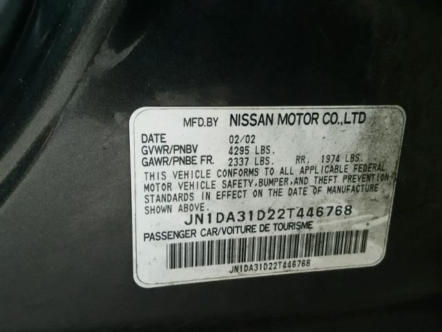 JN1DA31D22T446768 - 2002 NISSAN MAXIMA GLE CHARCOAL photo 10