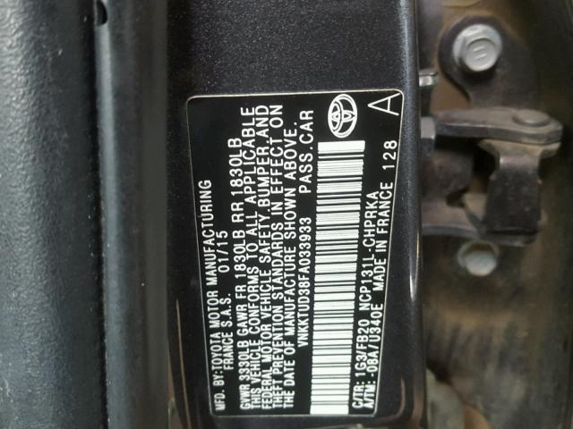 VNKKTUD38FA033933 - 2015 TOYOTA YARIS GRAY photo 10