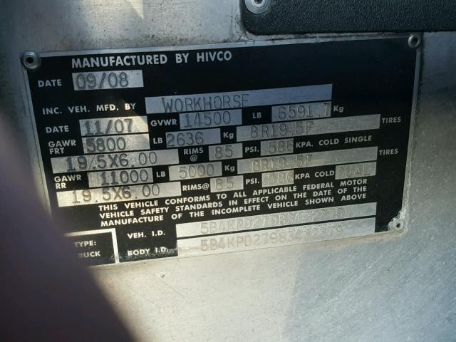 5B4KPD27983432379 - 2008 WORKHORSE CUSTOM CHASSIS COMMERCIAL 白色 照片 10