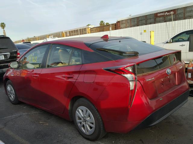 JTDKBRFU4G3510099 - 2016 TOYOTA PRIUS RED photo 3