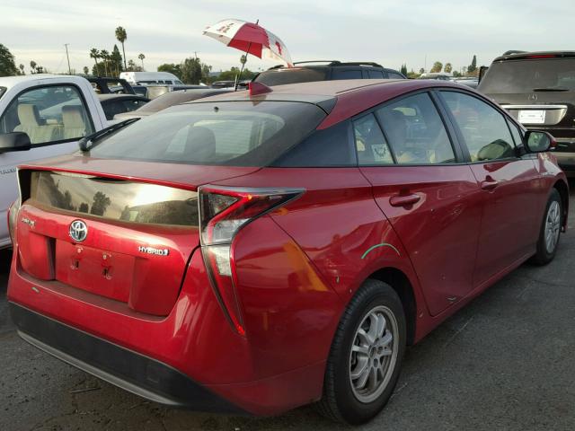 JTDKBRFU4G3510099 - 2016 TOYOTA PRIUS RED photo 4