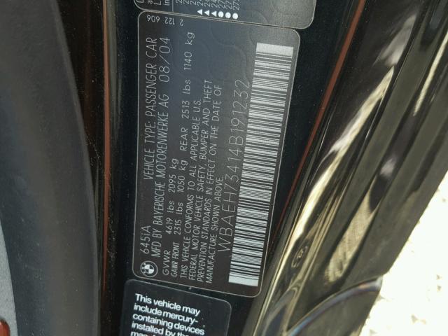 WBAEH73414B191232 - 2004 BMW 645 CI AUT BLACK photo 10