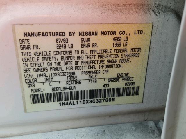 1N4AL11DX3C327808 - 2003 NISSAN ALTIMA BAS WHITE photo 10