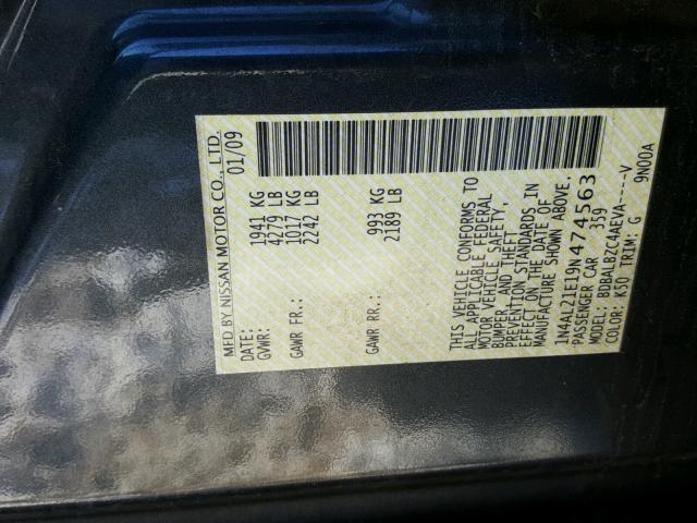 1N4AL21E19N474563 - 2009 NISSAN ALTIMA 2.5 GRAY photo 10