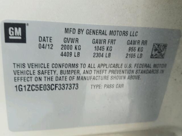 1G1ZC5E03CF337373 - 2012 CHEVROLET MALIBU 1LT TAN photo 10