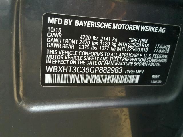 WBXHT3C35GP882983 - 2016 BMW X1 XDRIVE2 GRAY photo 10