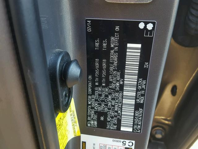 JTJJM7FX4E5089861 - 2014 LEXUS GX PREMIUM GRAY photo 10