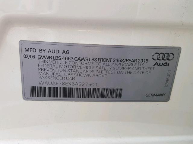 WAUAF78EX6A227501 - 2006 AUDI A4 2 WHITE photo 10