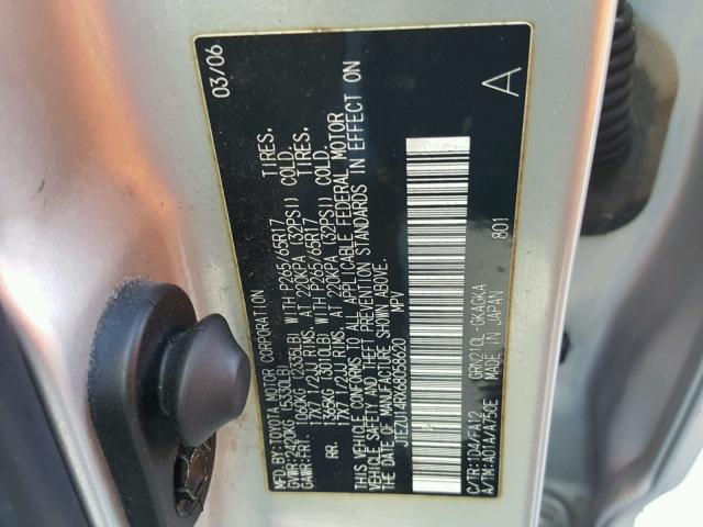 JTEZU14RX68058620 - 2006 TOYOTA 4RUNNER SR SILVER photo 10