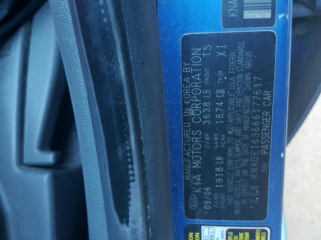 KNADE163666177617 - 2006 KIA RIO 5 BLUE photo 10