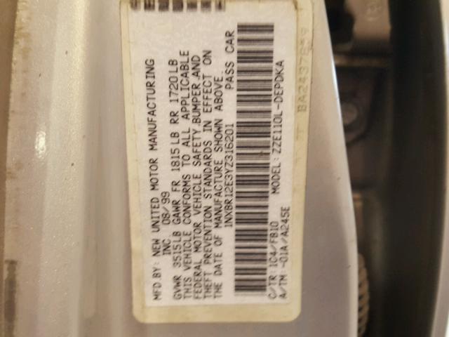 1NXBR12E3YZ316201 - 2000 TOYOTA COROLLA VE SILVER photo 10