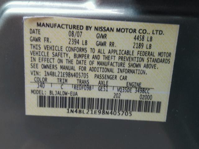 1N4BL21E98N405705 - 2008 NISSAN ALTIMA 3.5 GREEN photo 10