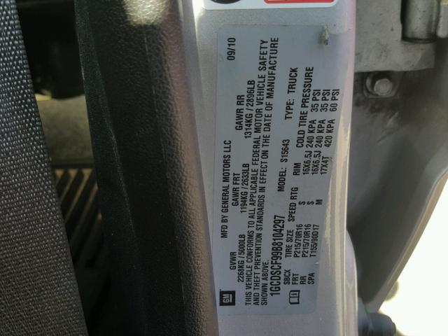 1GCDSCF99B8104297 - 2011 CHEVROLET COLORADO L SILVER photo 10